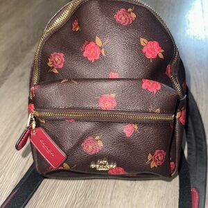 Coach Mini Charlie Backpack With Tossed Peony Print Bag Purse